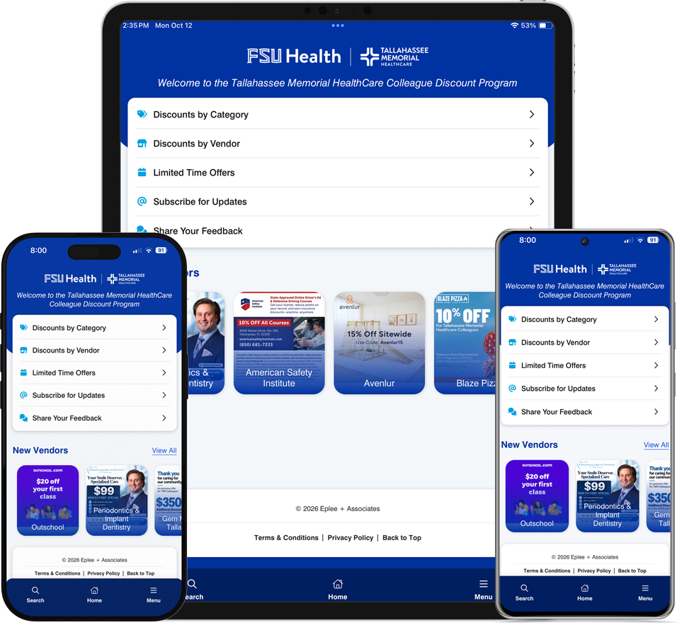 TMH Colleague Discount Program Mobile App Screenshots